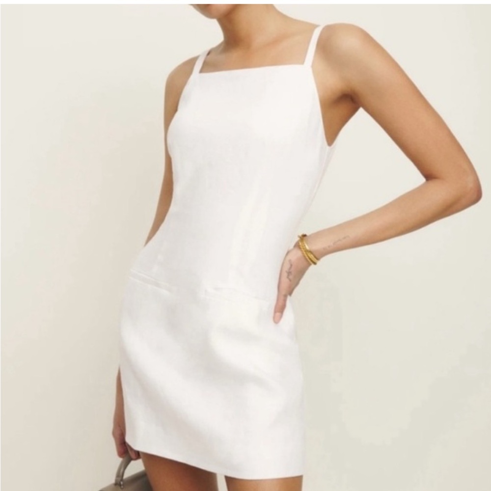 Reformation Phillipa Linen Dress white spaghetti strap mini French clean girl 10